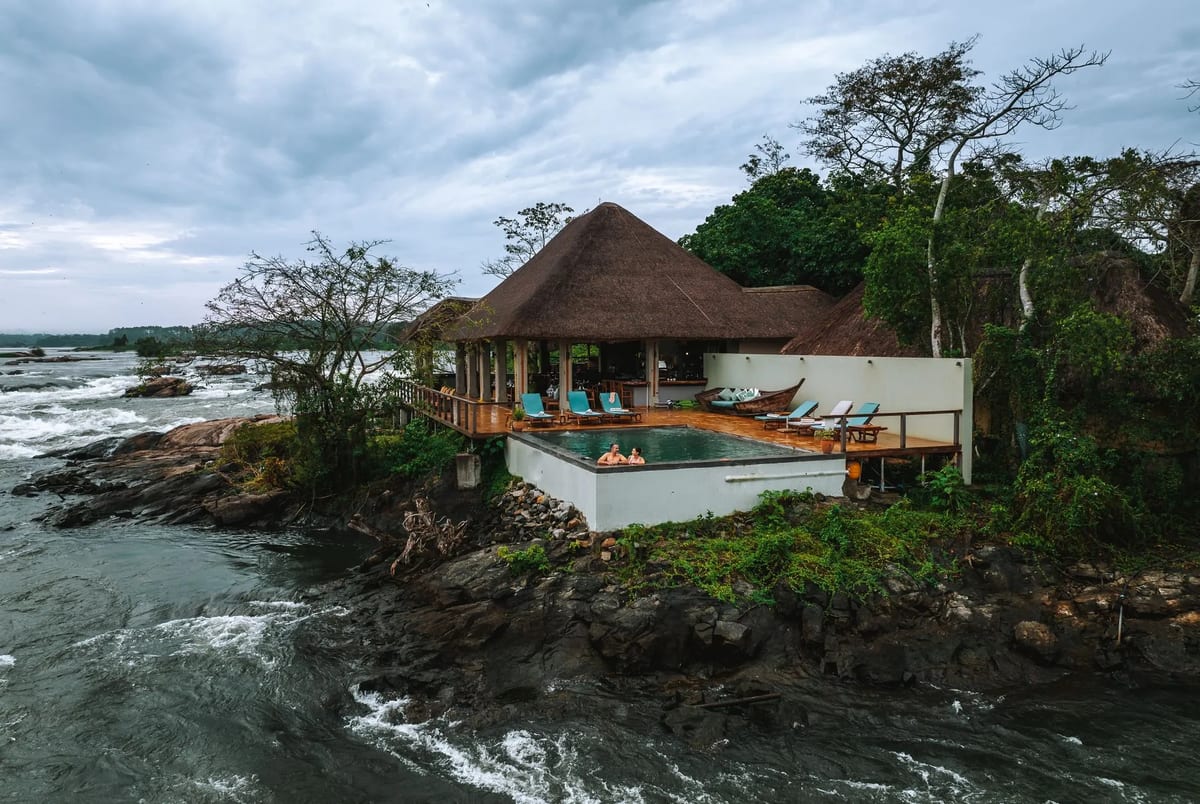 Uganda Wild Waters Lodge outside view suits forest
